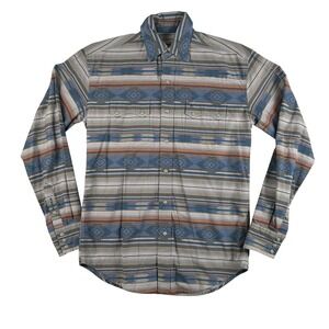 Stetson Shirt Mens Small Blue Stripe Aztec Western Snap Long Sleeve Casual